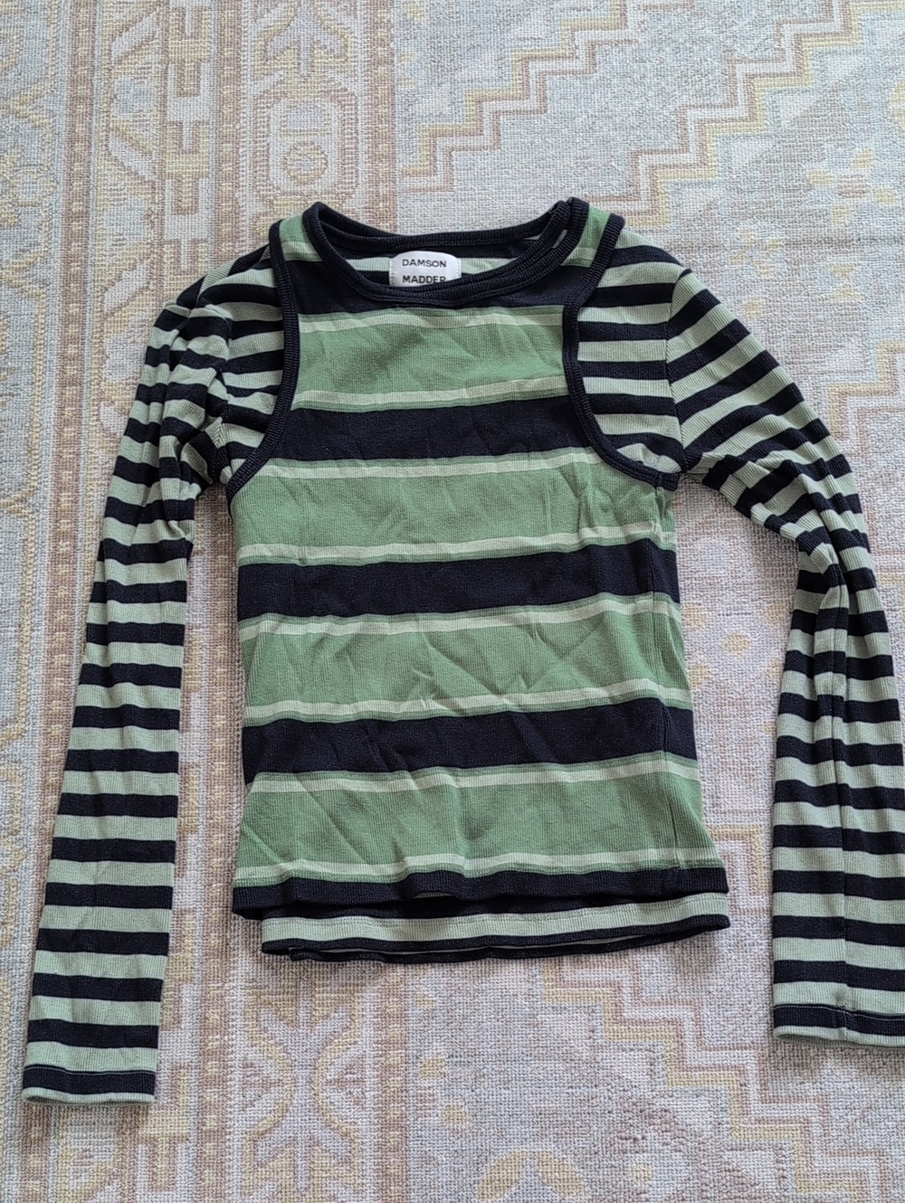 Damson Madder Manon Layered 2 In 1 Top - Green Stripe